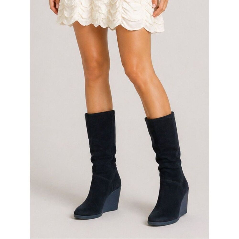 Vintage Karen Millen Black and Gray Suede Wedge Boots